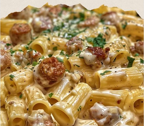 Creamy Garlic Sausage Alfredo Rigatoni Recipe – Easy Family Recipes