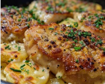 Garlic Parmesan Pork Chops with Cheesy Scalloped Potatoes